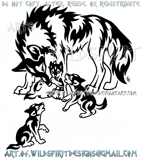 Mother Wolf And Three Pups Tribal Design by WildSpiritWolf -- Fur Affinity  [dot] net