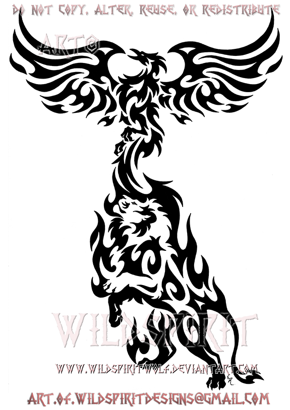 Flaming Phoenix And Rising Lion Tribal Design by WildSpiritWolf -- Fur  Affinity [dot] net