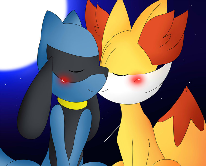 riolu and eevee kiss