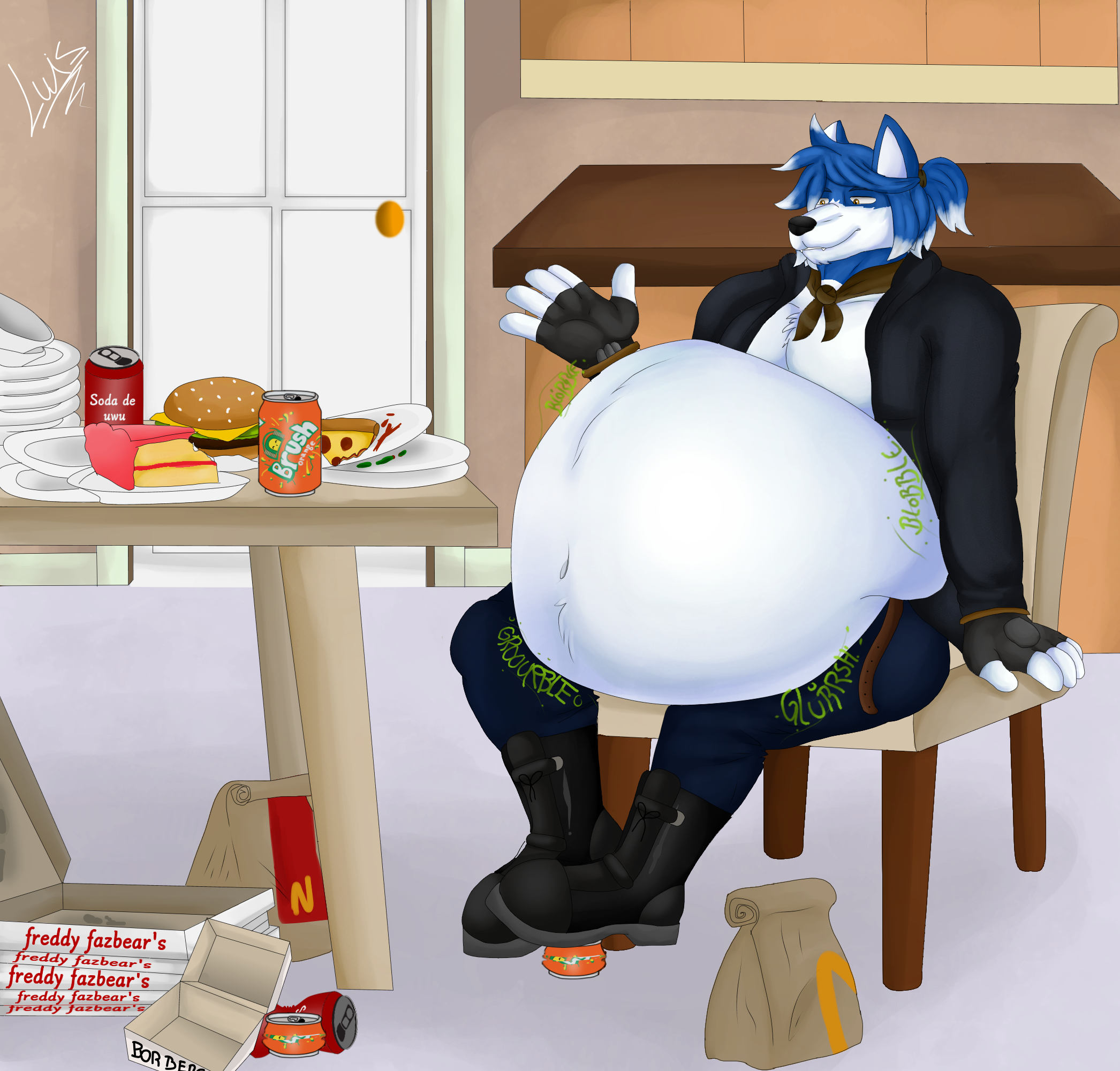 Commission: a big dinner brings a big belly by Wolfoxangel.f -- Fur  Affinity [dot] net