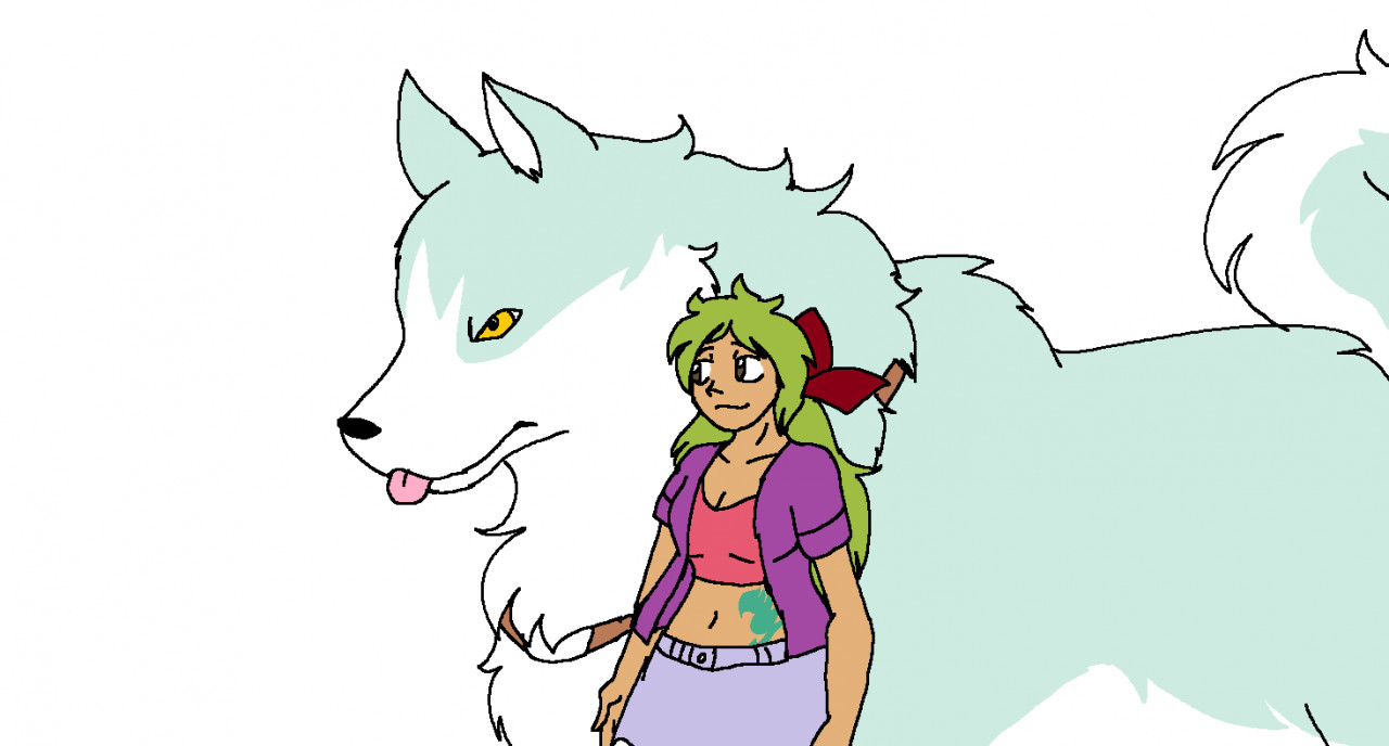 anime girl with a wolf base