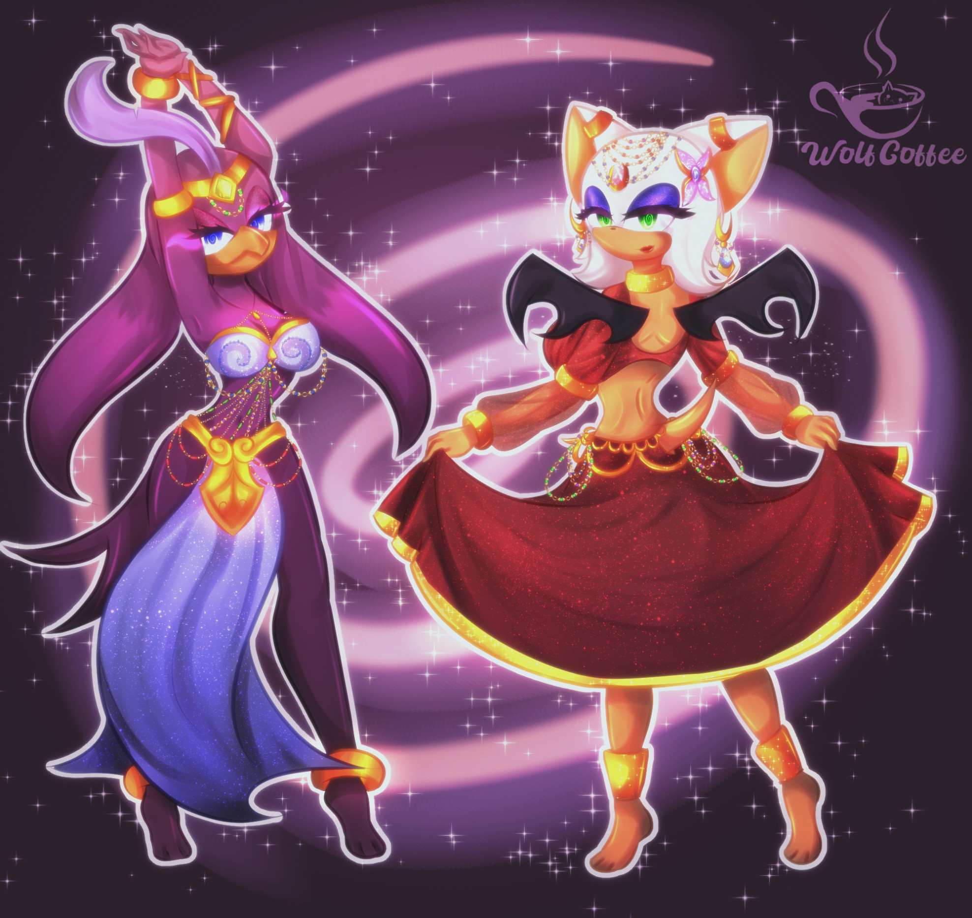 Wave and rouge hypnotized belly dancer (Commission) by xWolfcoffeex -- Fur  Affinity [dot] net