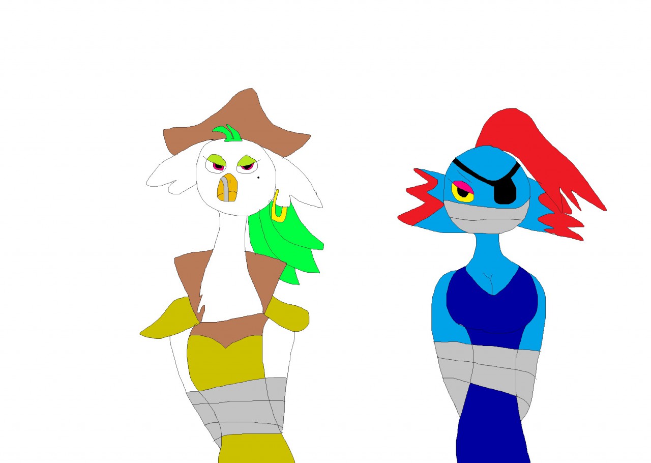 Captain Celaeno and Undyne duct tape bound by Yami -- Fur Affinity [dot] net